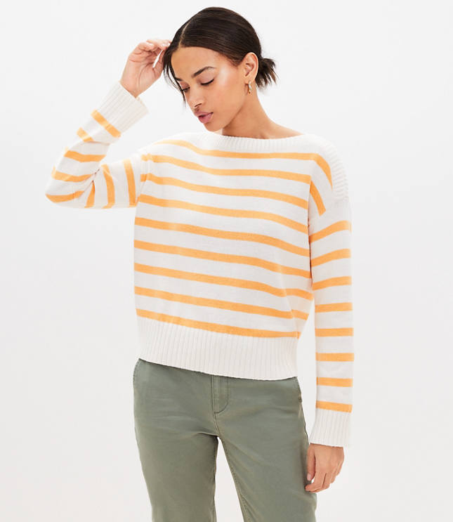 Petite Striped Sequin Sweater - Whisper White