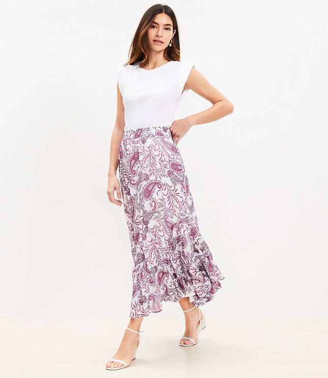 Petite Paisley Godet Midi Skirt