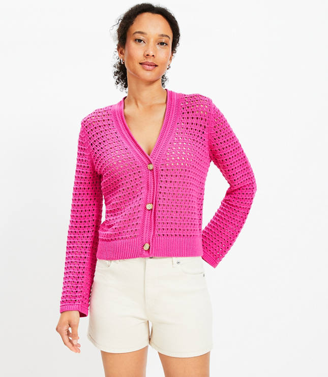 Chunky Mesh Stitch V-Neck Cardigan