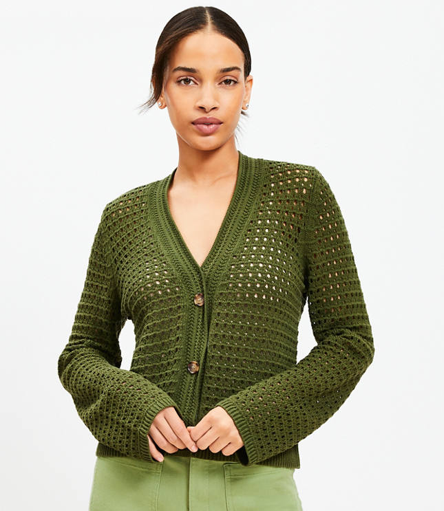 Chunky Mesh Stitch V-Neck Cardigan