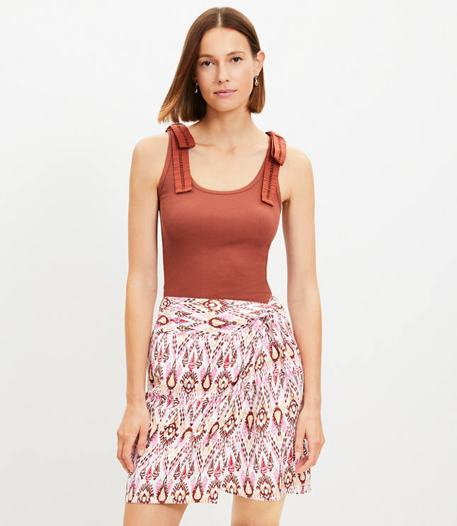 Ikat Linen Blend Twist Sarong Mini Skirt