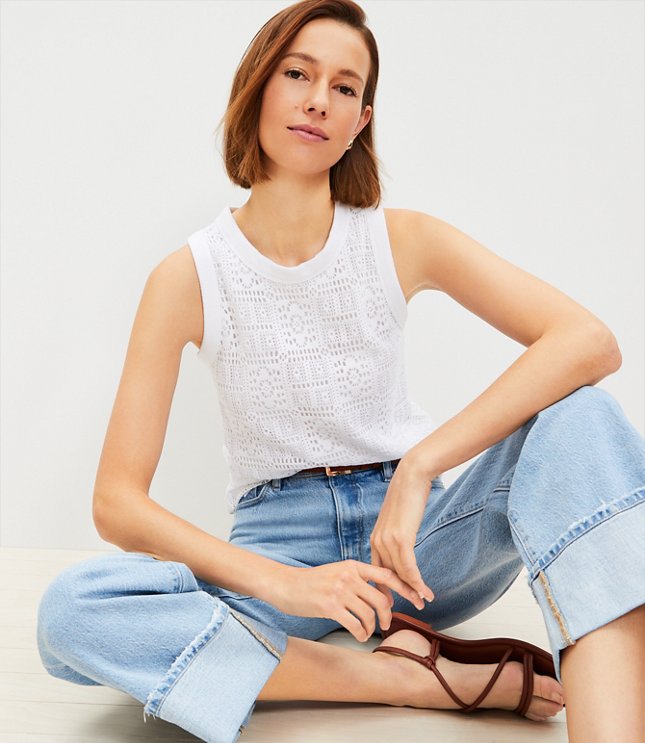 Smocked Ruffle Square Neck Tank Top - White