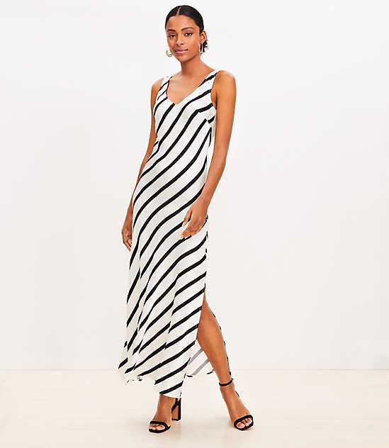 Striped Bias Midi Slip Dress