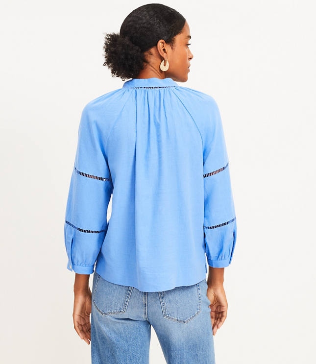 Petite Cutout Linen Blend V-Neck Top