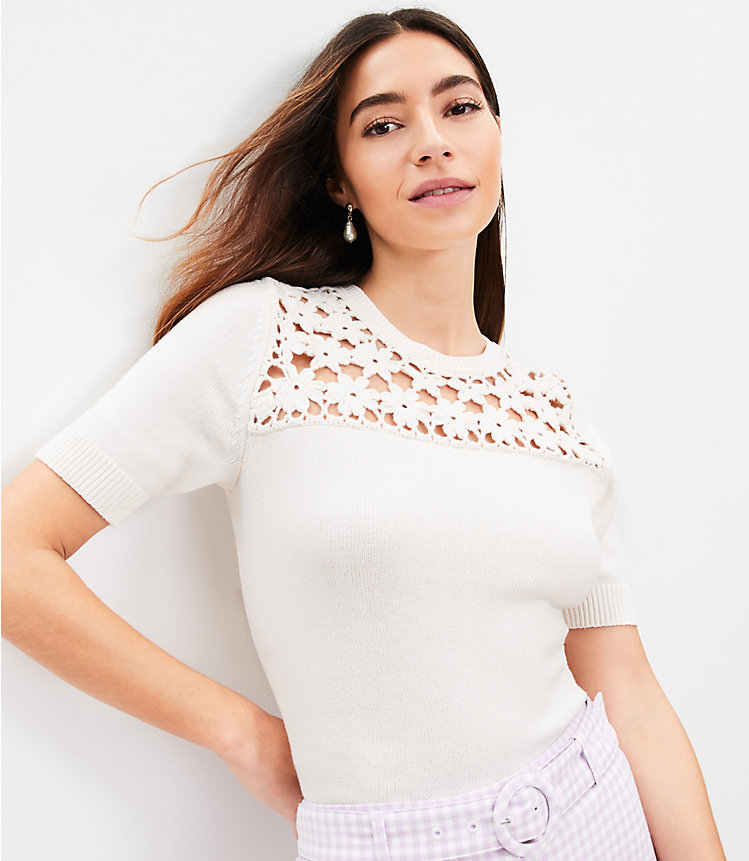 Floral Crochet Sweater Tee image number 1