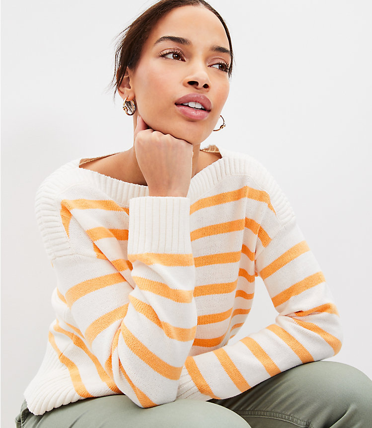 Petite Striped Boatneck Sweater image number 1