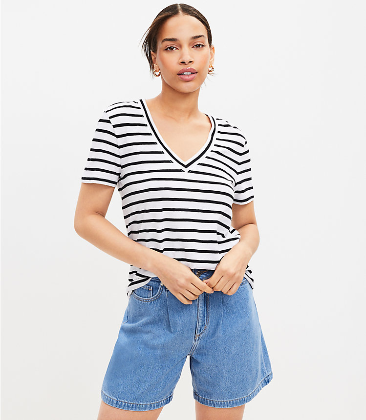 Petite Striped Everyday V-Neck Tee image number 0