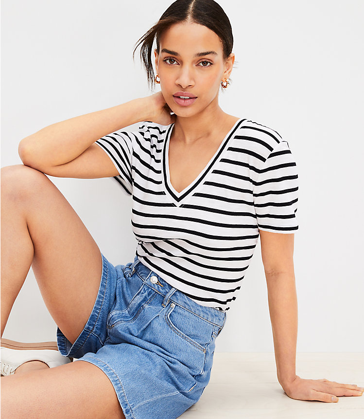 Petite Striped Everyday V-Neck Tee image number 1