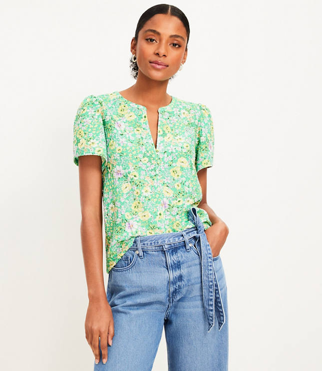 Floral Notched Flutter Sleeve Top