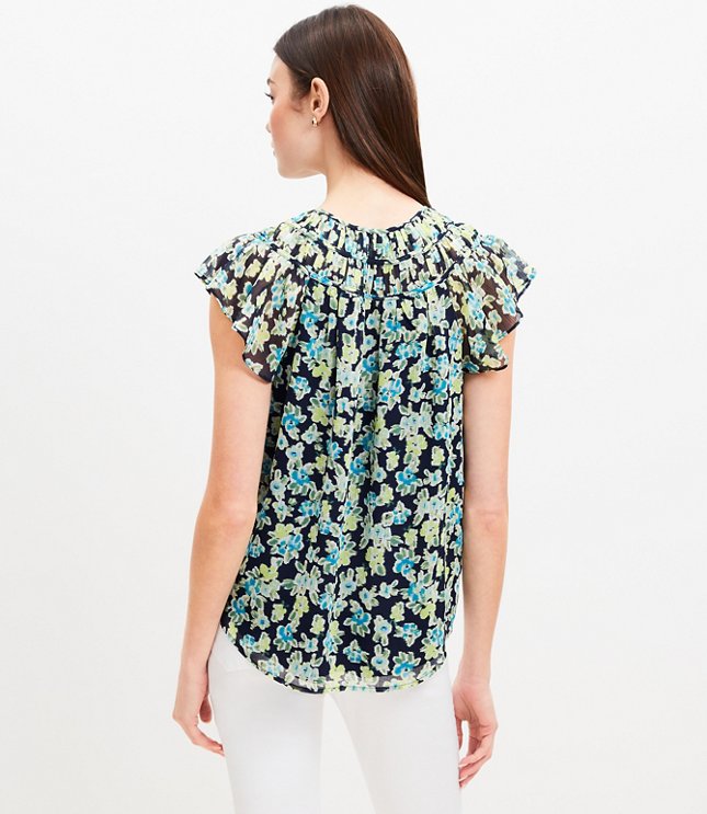 Ikat Buttercup Crinkle Ruched Yoke Top