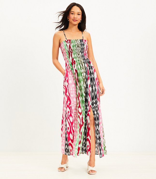 Petite LOFT Beach Scroll Smocked Midi Cami Dress