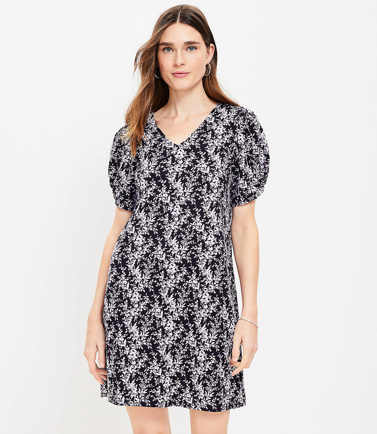 Petite Knotted Puff Sleeve V-Neck Dress