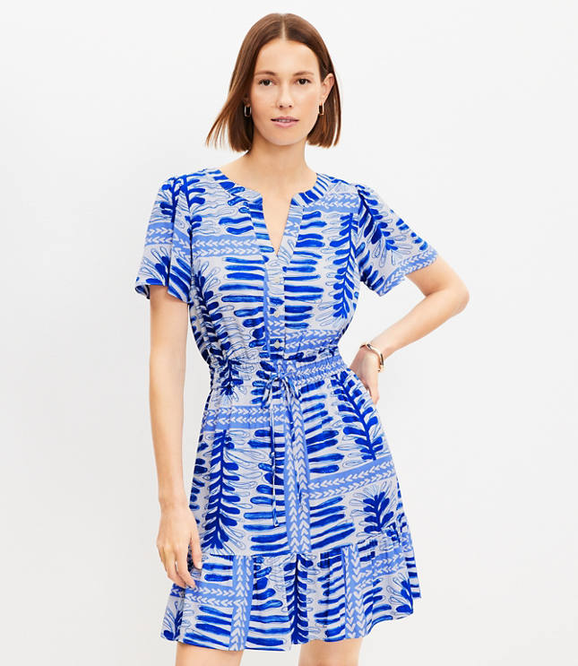 Loft Petite Fern Smocked Tie Waist Dress