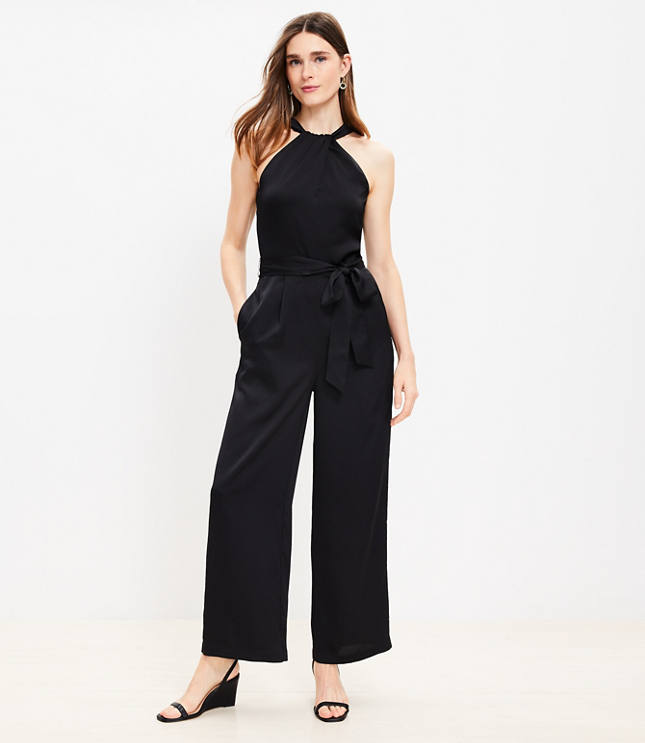 Petite Halter Neck Kick Flare Jumpsuit