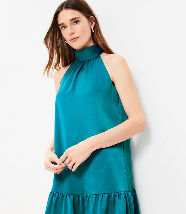 Petite Petaled Flounce Halter Swing Dress