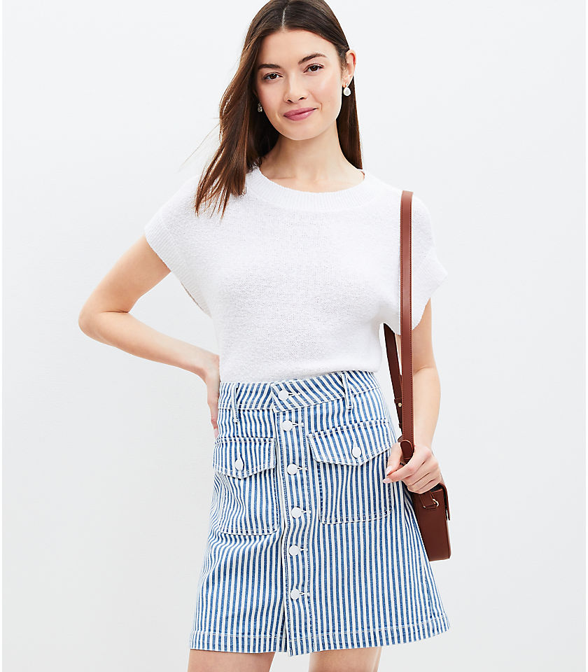 Petite Patch Pocket Denim Skirt in Blue Railroad Stripe