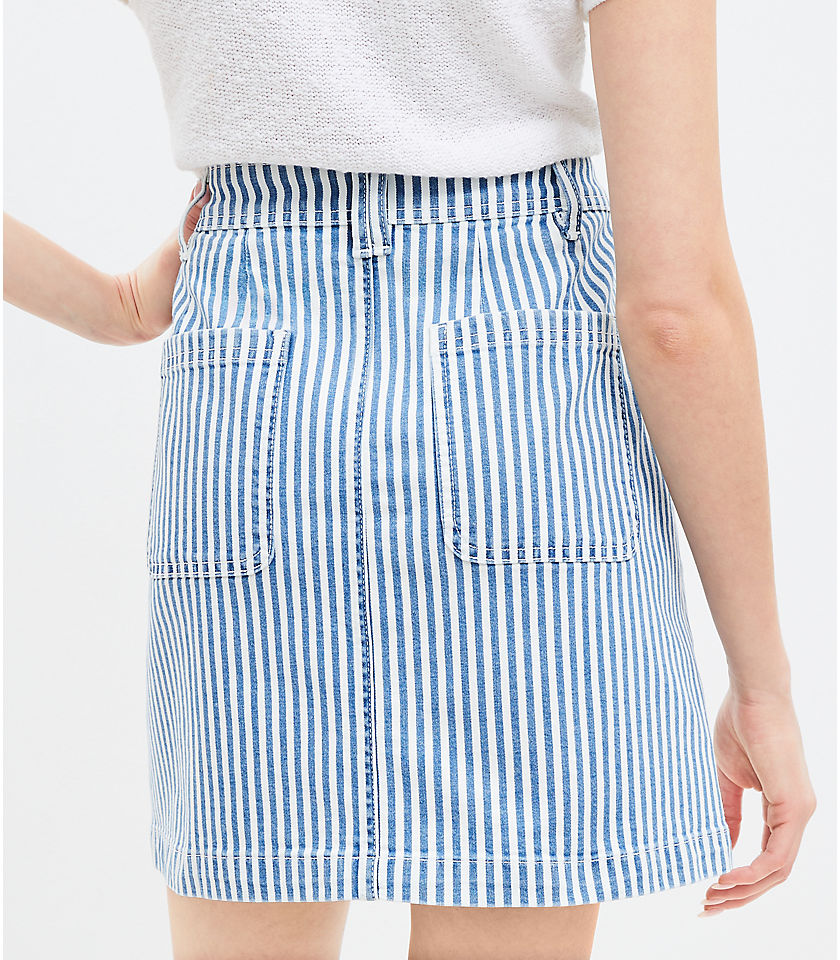 Petite Patch Pocket Denim Skirt in Blue Railroad Stripe