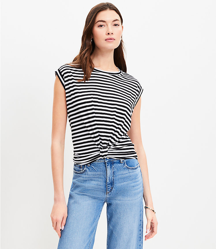Stripe Knotted Muscle Tank Top image number 0