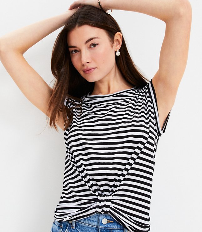 Stripe Knotted Muscle Tank Top