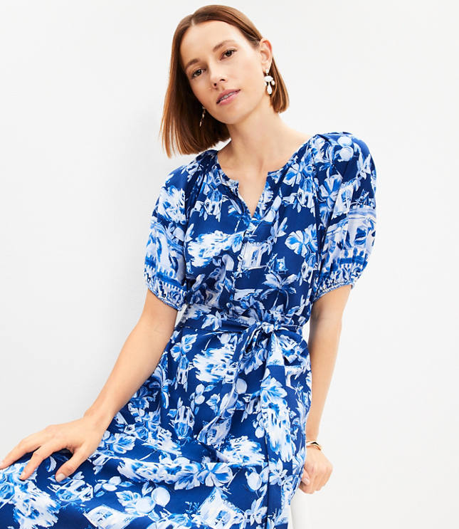 Petite Corfu Weekend Puff Sleeve Midi Dress