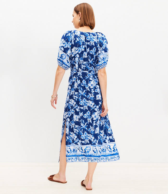 Petite Corfu Weekend Puff Sleeve Midi Dress