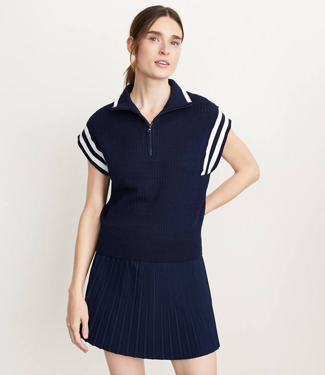 Petite Lou & Grey Striped Varsity Letter Half Zip Sweater - Deep Space Blue