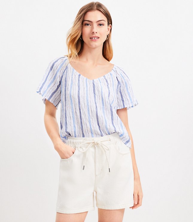 Petite Striped Sweetheart Neck Top