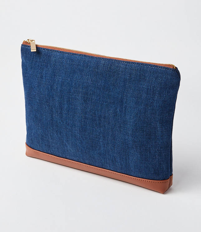 Denim & Faux Leather Pouch