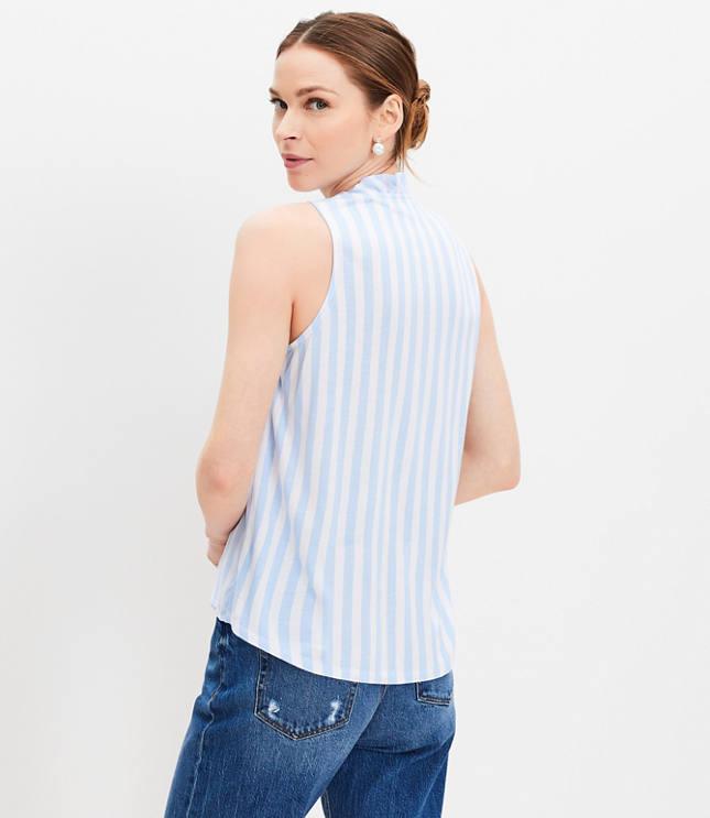 Petite Striped Ruffle V-Neck Mixed Media Shell