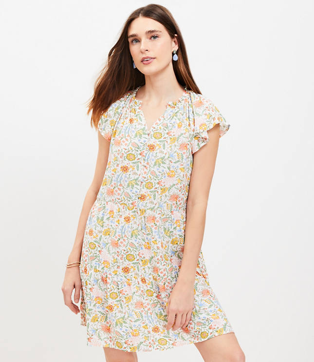 Petite Garden Flutter Tiered Swing Dress