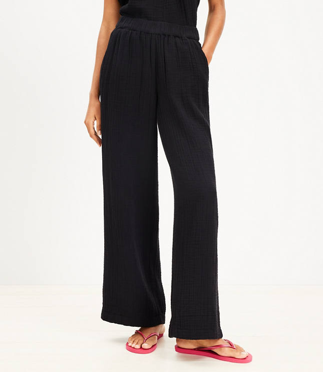 Petite LOFT Beach Triple Cloth Wide Leg Pants