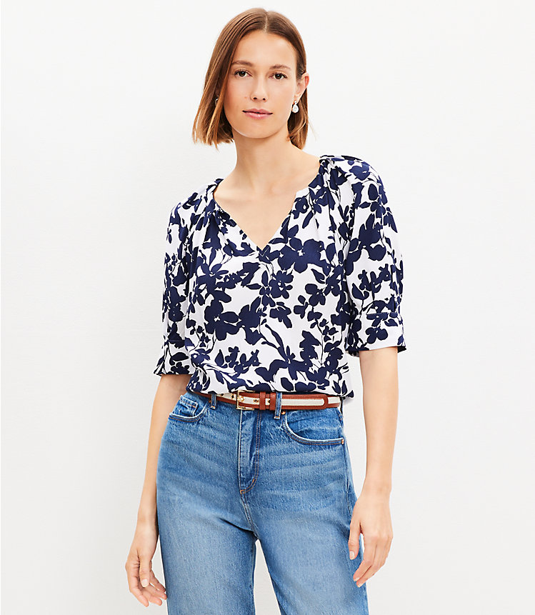 Petite Forget Me Not Pleated V-Neck Blouse image number 0