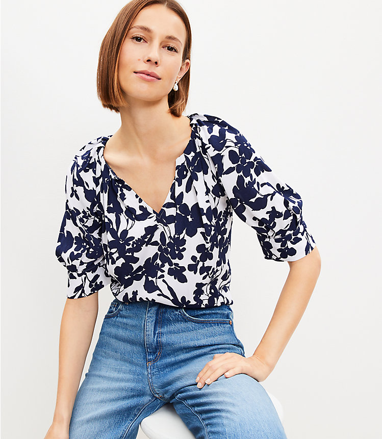 Petite Forget Me Not Pleated V-Neck Blouse image number 1