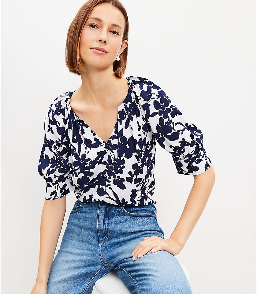 Petite Forget Me Not Pleated V-Neck Blouse