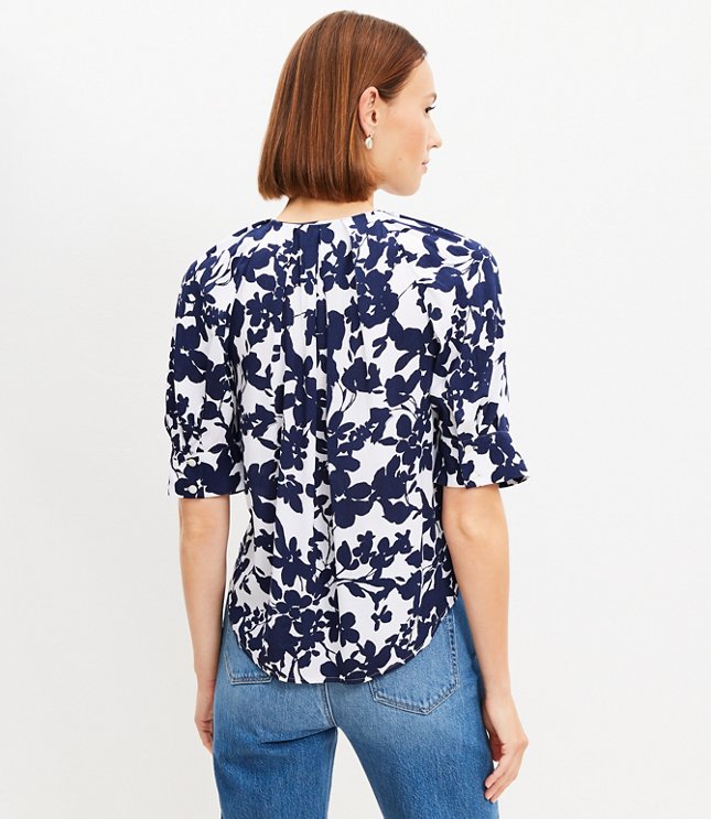 Petite Forget Me Not Pleated V-Neck Blouse