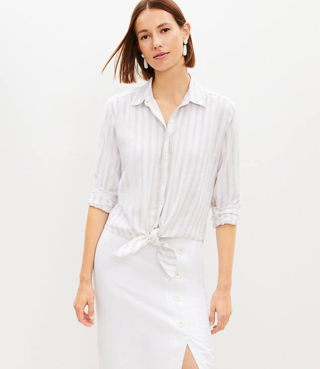 Petite Striped Linen Blend Modern Blazer - White