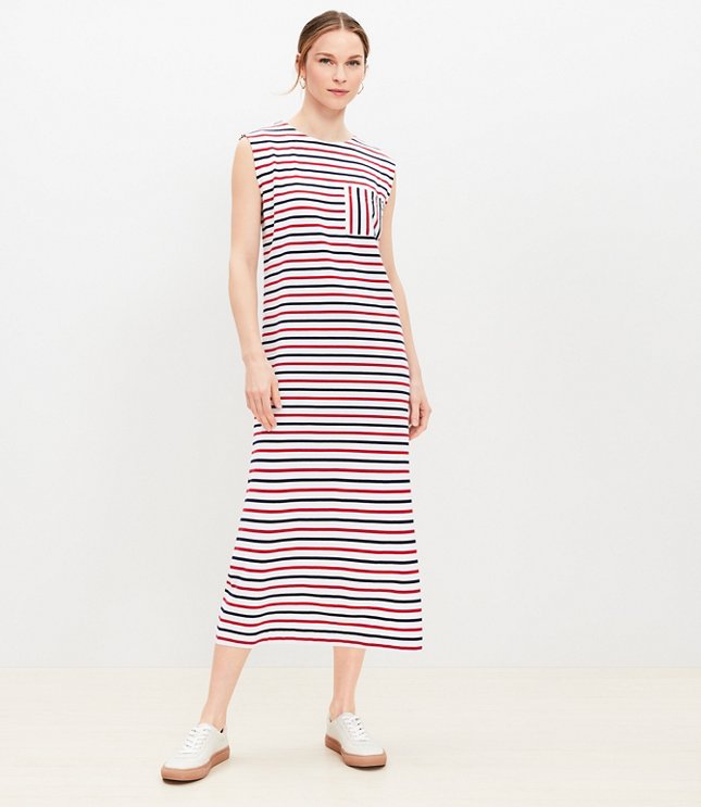 Petite Striped Pocket Muscle Tee Midi Dress