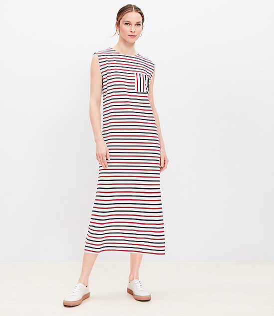 Petite Striped Pocket Muscle Tee Midi Dress