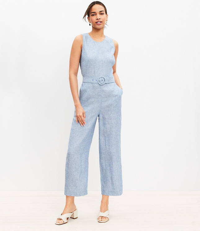 Linen Blend Tie Front Jumpsuit