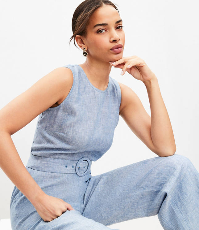 Linen Blend Tie Front Jumpsuit