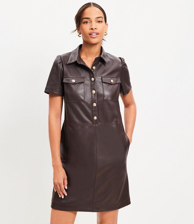 Faux Leather Pocket Shift Dress