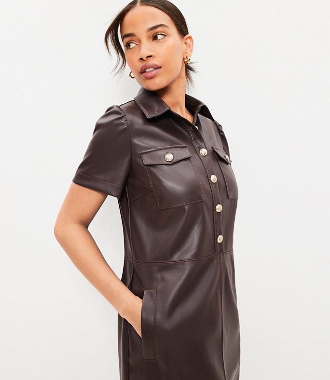 Faux Leather Pocket Shift Dress