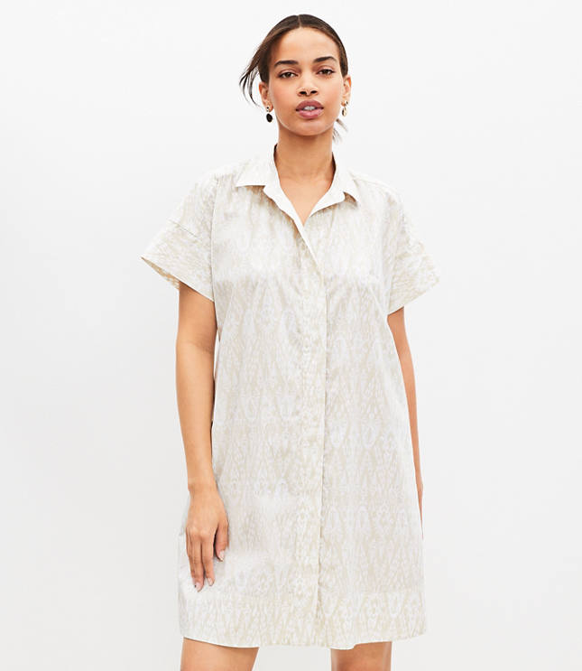 Ikat Poplin Short Sleeve Pocket Shirtdress