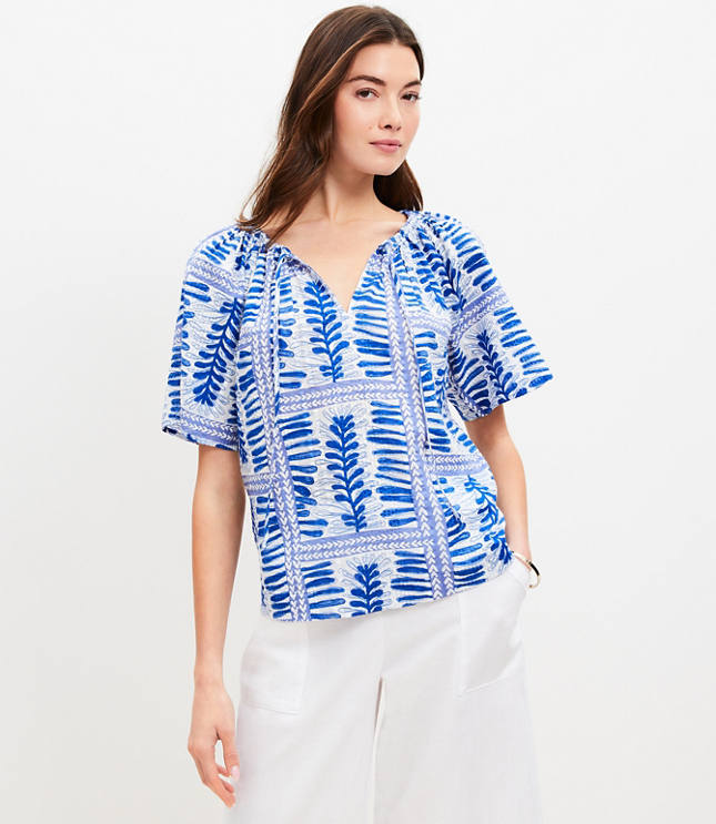 Petite Fern Stripe Tasseled V-Neck Blouse carousel Product Image 1