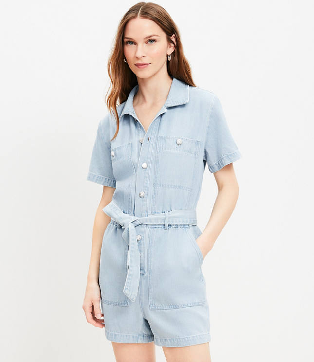 Denim Utility Romper Light Wash Indigo