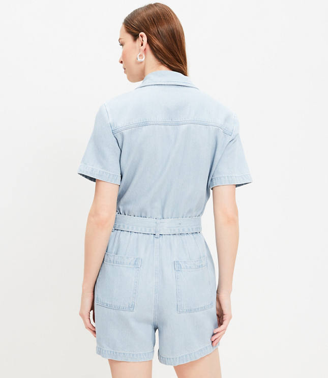 Denim Utility Romper Light Wash Indigo