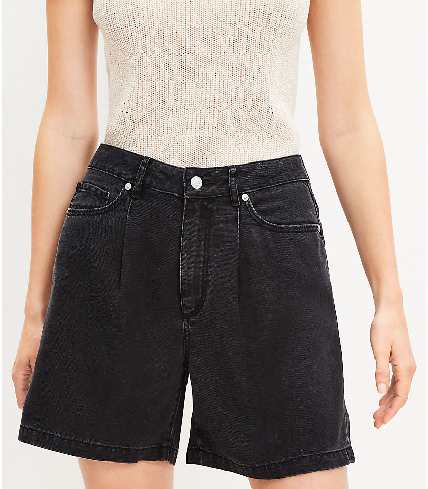 Petite A-Line Denim Shorts in Washed Black