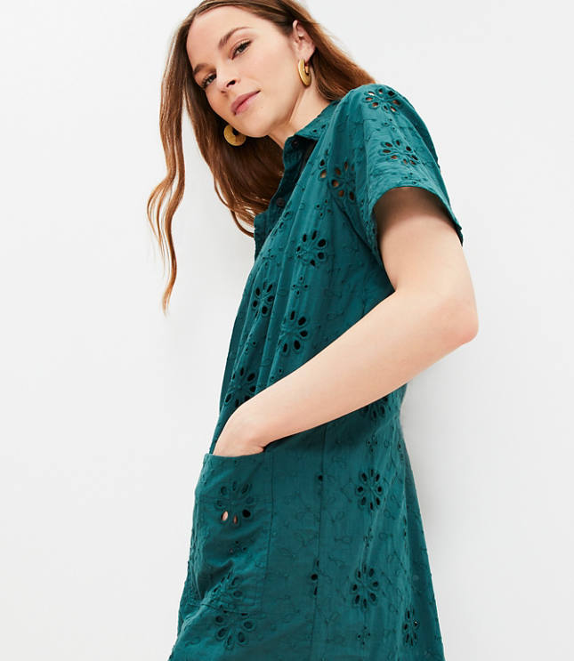 Petite Eyelet Mini Pocket Shirtdress
