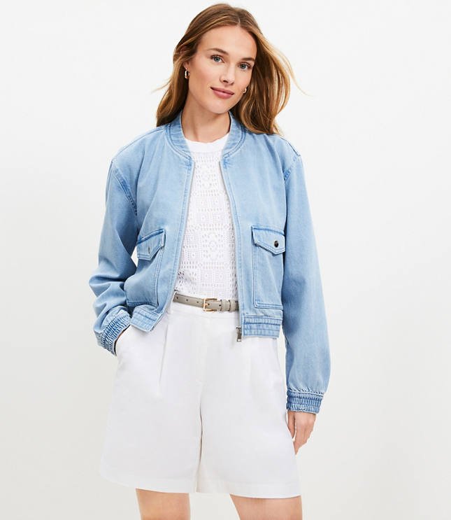 Denim Bomber Jacket in Light Wash