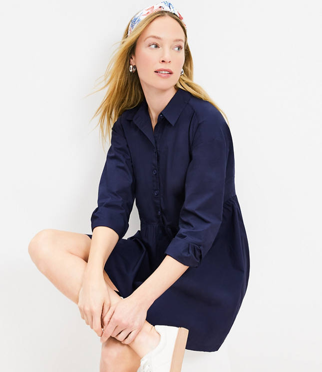 Poplin Swing Shirtdress - Deep Space Blue